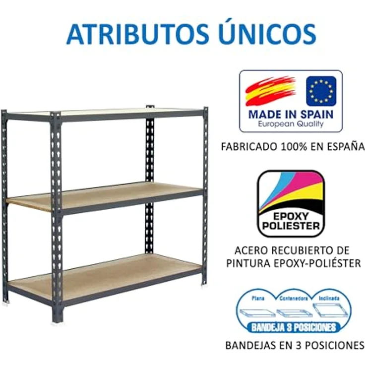 Simonrack Simonclick Metallregal Maderclick, 3 Böden, Traglast 150 kg pro Boden, H 100 x B 90 x T 40 cm, Stecksystem, Grau – Bild 6