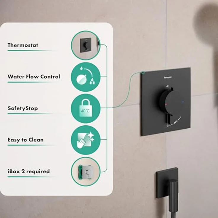 hansgrohe Ecostat Comfort E Duschthermostat Unterputz, Duscharmatur mit SafetyStop bei 40° C, für 1 Verbraucher, Brushed Black Chrome – Bild 2