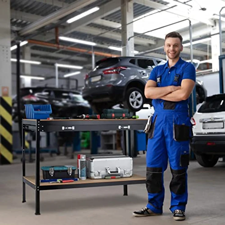 Relaxdays Werkbank Werkbank mit Schublade, Stahlkonstruktion in Schwarz, robust und vielseitig einsetzbar – Bild 4