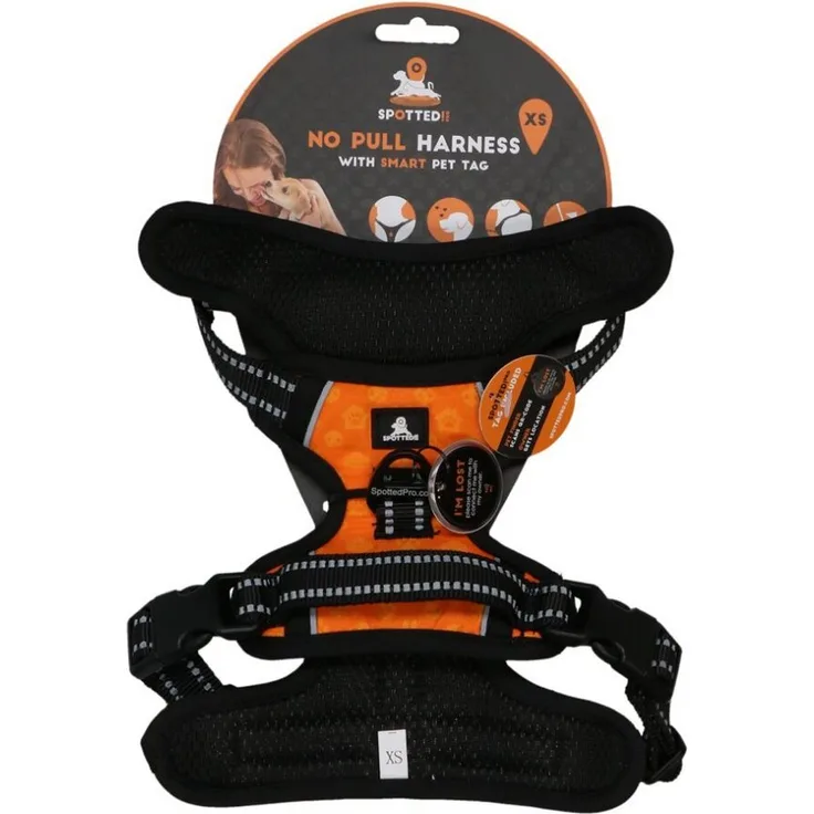 Spotted! Pro Hundeleine Geschirr Orange XS, NO-Pull mit verstellbaren Riemen und digitalem ID-Tag