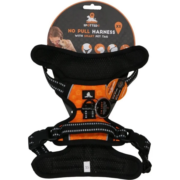 Spotted! Pro Hundeleine Geschirr Orange XS, NO-Pull mit verstellbaren Riemen und digitalem ID-Tag