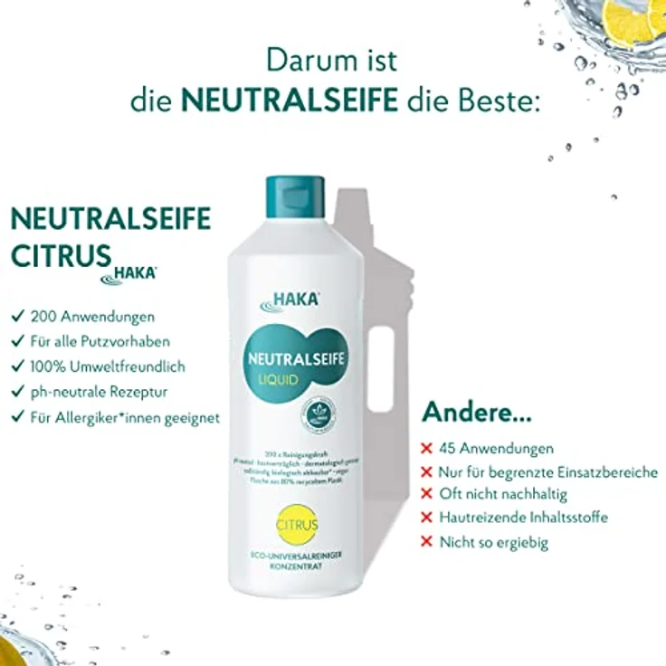 HAKA Neutralseife Liquid Citrus 1 l Allzweckreiniger umweltfreundlich & ph-neutral – Bild 4