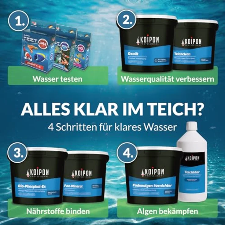 KOIPON Teichpflege KOIPON Sauerstoff +FE Aktivsauerstoff, Soforthilfe bei Sauerstoffmangel, Fischverträglich, Ganzjährig, Made in Germany – Bild 7