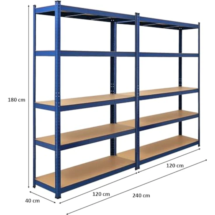 Proregal Schwerlastregal Mega Deal Ragnar, H x B x T: 180 x 120 x 40 cm, Traglast pro Boden: 175 kg, 5 Böden, Stecksystem, Blau – Bild 2