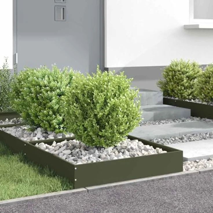 vidaXL Raseneinfassung 6er Set, Moderne Metallkante aus Stahl, Olive Grün, 60 x 60 x 13 cm, strapazierfähige DIY-Installation – Bild 4