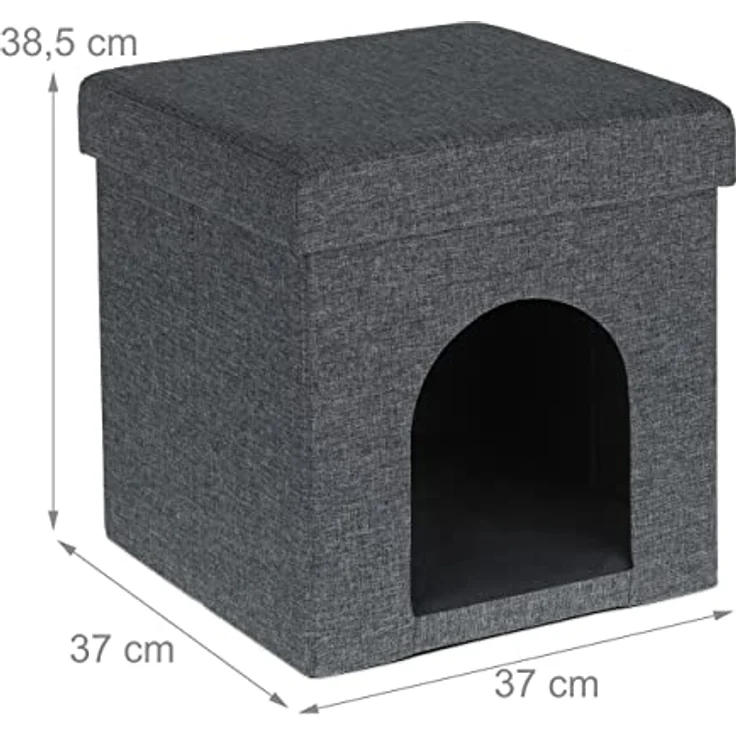Relaxdays Katzenhöhle, Rückzugsort für Katzen und kleine Hunde, Indoor Tierversteck, H x B x T: 38,5 x 37 x 37 cm, grau – Bild 4