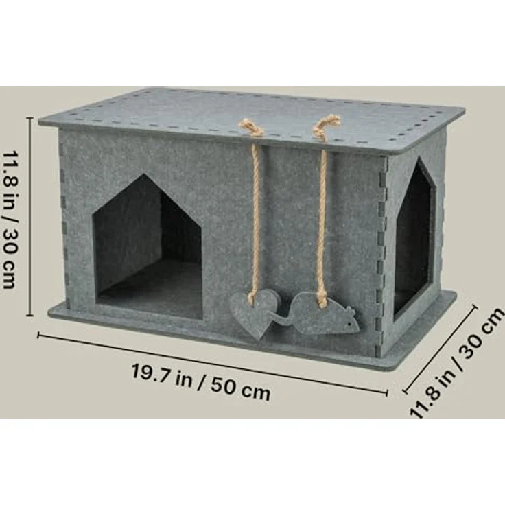 Trixie Kattenmand Huis Lene, Filzbett in Grau, für Katzen und kleine Hunde, 54x30x35 cm, Höhlenform – Bild 6