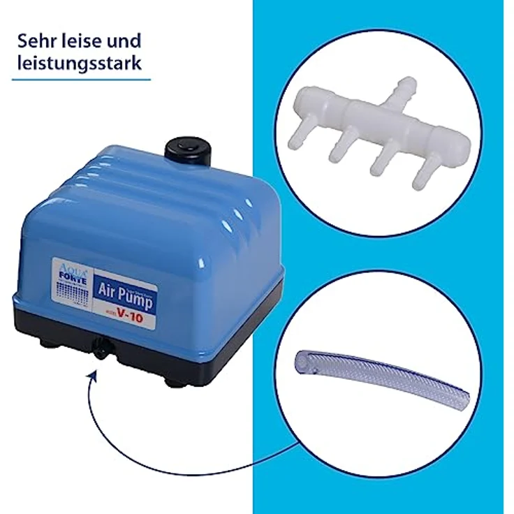 Aqua Forte Hi-Flow Luftpumpe V10FFP, 4 l/min (bei 1,2 m), 13x13x12 cm, blau – Bild 4
