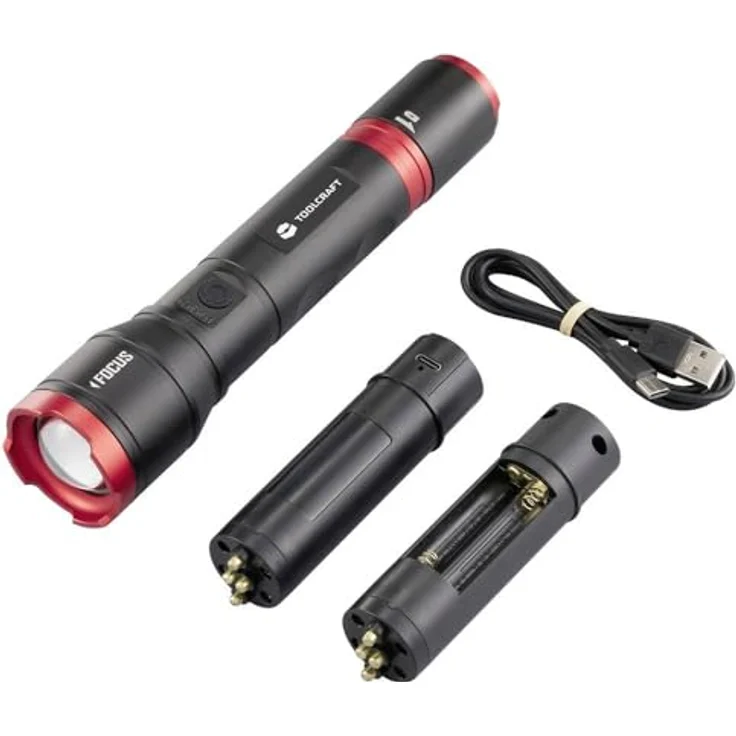 Toolcraft Handlampe verstellbar, Einstellbare Punktgröße, mit Stroboskopmodus, mit USB-Schnittstelle Li-Ionen Akkus, Max. 1200 lm, in Schwarz – Bild 4