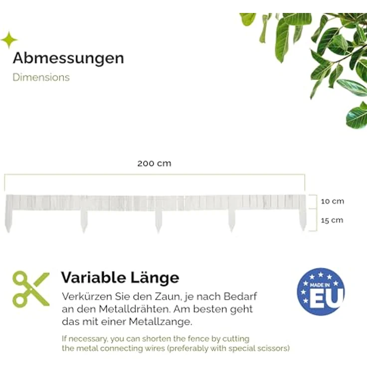 Garronda Beeteinfassung Holz Rollzaun GD-0149, imprägniert, flexibel und wetterbeständig, 10 cm x 200 cm, Weiß – Bild 2