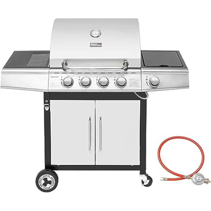 Royal Gourmet 4+1 Brenner Gasgrill Grillwagen mit automatischer Zündung,integriertem Thermometer und Unterschrank Edelstahl Brenner mit 14,5 kW Camping Gasgrill für Outdoor Barbecue Silber - Preisvergleich – Bild 1