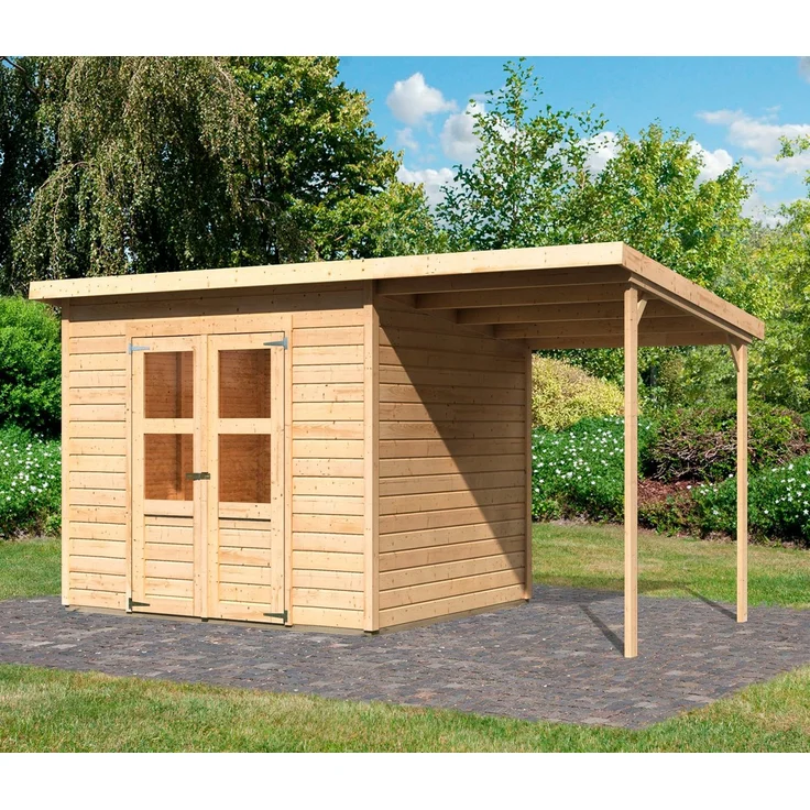 Karibu Gartenhaus Merseburg 5, BxT: 415x236 cm, (Set) mit Pultdach und Doppelflügeltür in naturbelassen