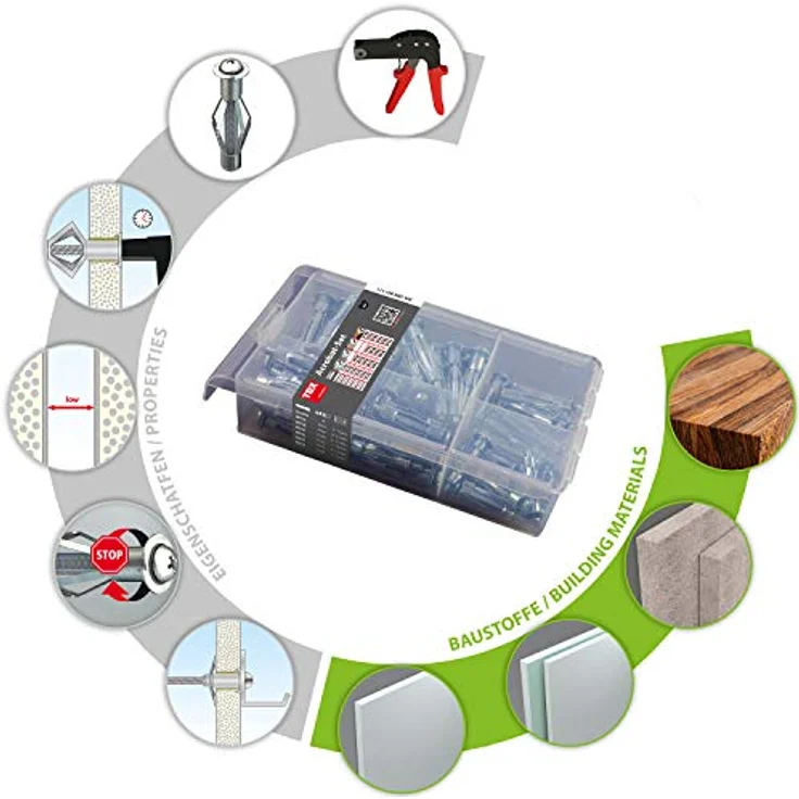 TOX Metall-Hohlraumdübel-Sortiment Acrobat Set verzinkt 60 tlg., für Befestigungen in Gipskartonplatten, 1 Stück,  094901111 - Preisvergleich – Bild 6