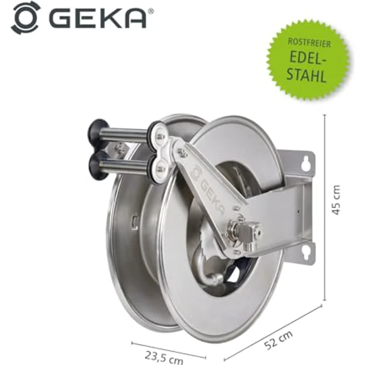 GEKA plus automatischer Schlauchaufroller EA15, Edelstahlkonstruktion mit 15 m 3/4“ oder 25 m 1/2“ Schlauch, flexible Montageoptionen – Bild 3