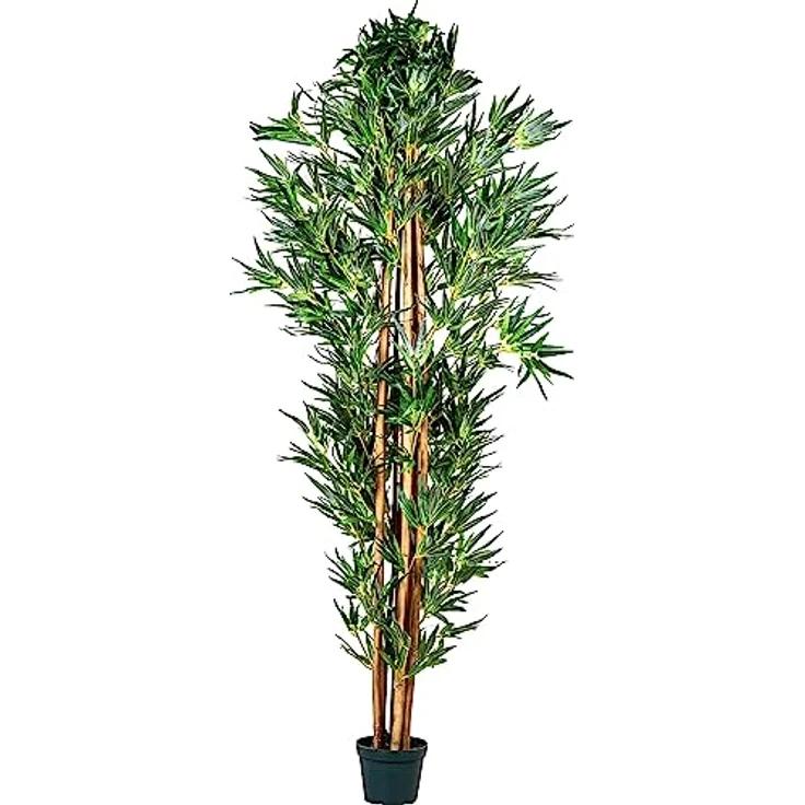 PLANTASIA Kunstpflanze Bambus Strauch 190 cm, authentischer Stamm mit 1840 Blättern, Echtholzoptik, schwarzem Untertopf – Bild 1
