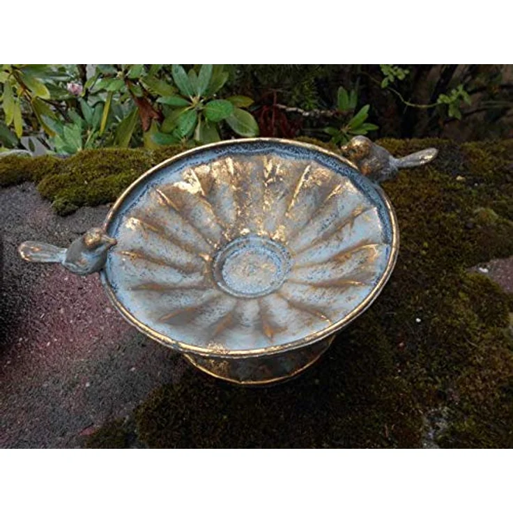 Deko-Impression Prunkvolle,edle Vogeltränke Wasserstelle Schale Gold-grün-antik 26 cm – Bild 3