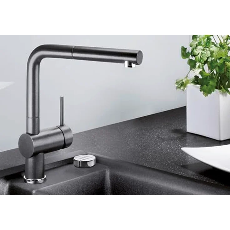 Blanco LINUS-S Küchenarmatur, Hochdruck Wasserhahn mit herausziehbarer Schlauchbrause, vulkangrau – Bild 2