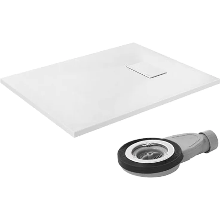 LuxeBath Duschwanne 90x70 cm, Rechteckige Brausetasse mit rutschfester Oberfläche und Ablaufgarnitur, Weiß, H:30 mm, extra flach – Bild 1