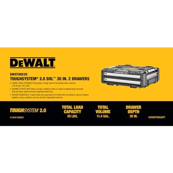 Dewalt ToughSystem dxl Modul mit zwei Schubladen, robuster Kunststoff-Korpus, kompatibel mit ToughSystem 1.0 und 2.0 – Bild 3