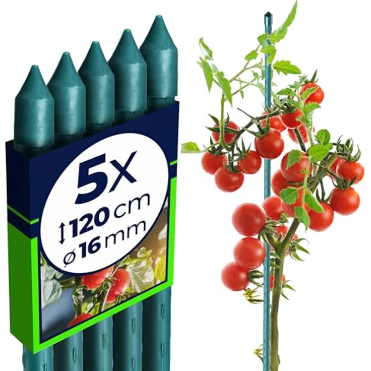 KADAX Pflanzstäbe 120 cm x 16 mm, 5er Set – Wetterfeste Rankhilfen aus beschichtetem Stahl für stabile Pflanzenstütze und Tomatenstütze – Bild 1