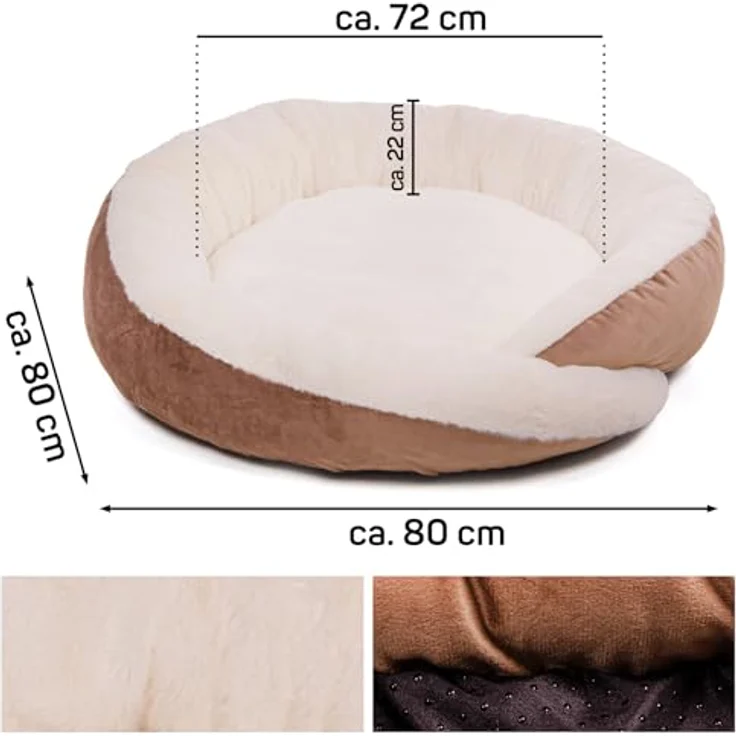 Wallace & Jones | Hundebett rund Grace - gemütlicher Hundekorb für Große Hunde, rutschfest, braun-beige, Größe L, ca. 80 x 80 x 22 cm – Bild 2