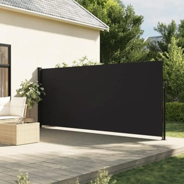 vidaXL Seitenmarkise, Wandmarkise mit PU-Beschichtung, Sichtschutz für Balkon Terrasse Garten, Windschutz Markise, Ausziehbar Schwarz Polyester – Bild 2