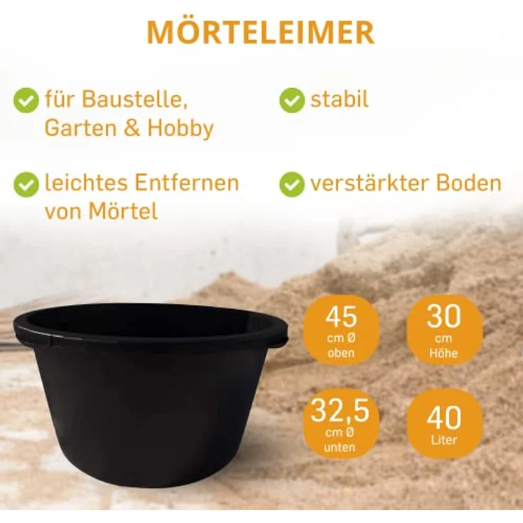 Hossi's Wholesale - 5 Stk. 40 Liter Mörtelkübel Baueimer Mörteleimer Putzeimer Maurereimer Eimer - 5 Mörtelkübel – Bild 4