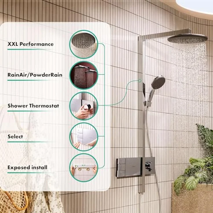 hansgrohe Raindance Alive S, Duschsystem mit Thermostat, 300 mm Regendouche, Handbrause und zwei Strahlarten, Chrom – Bild 2