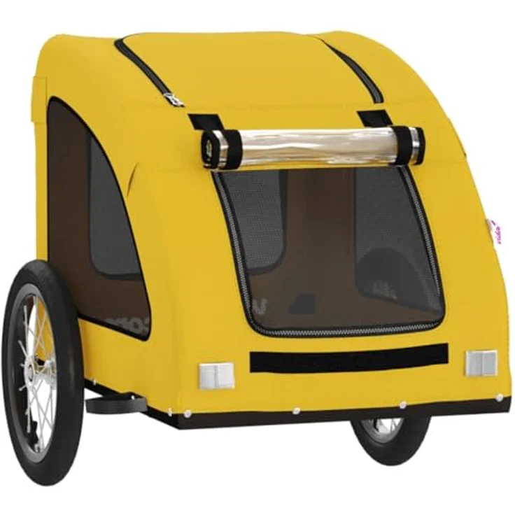 vidaXL Hunde-Transportbox Fahrradanhänger Gelb Oxford-Gewebe und Eisen, für kleine Hunde und Katzen bis 45 kg, mit PVC-Dach und reflektierenden Elementen – Bild 6