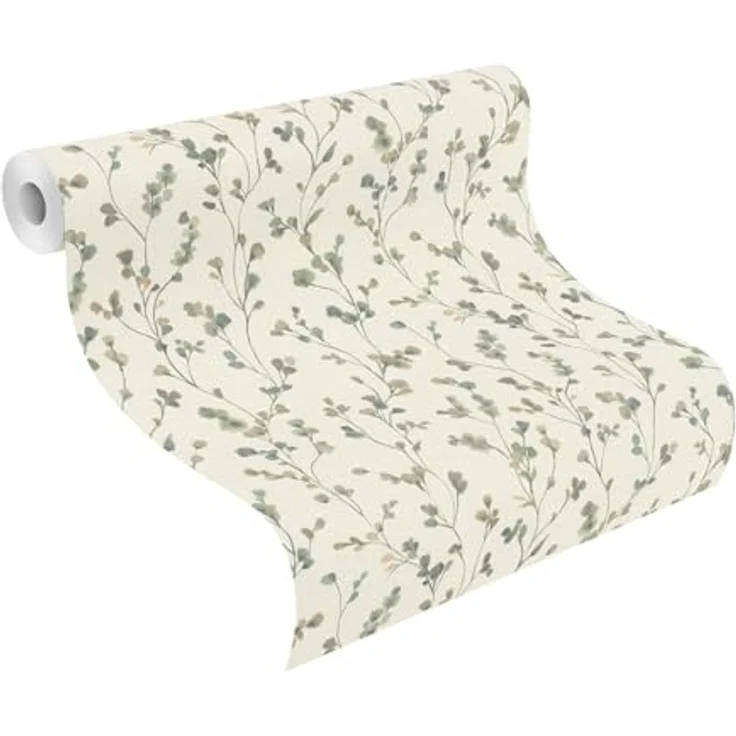 Rasch Tapete 486148, Helle Vliestapete mit kleinen Blumen in Grün und Blau in Aquarelloptik, wasserbeständig, 10,05m x 0,53m, Kollektion Country Charme – Bild 2