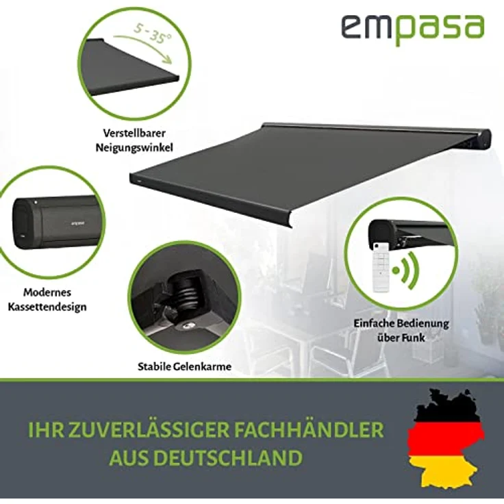 empasa Elektrische Kassettenmarkise 'Classic' Gelenkarmmarkise Markise Sonnenmarkise Sonnenschutz in verschiedenen Größen und Farben – Bild 3