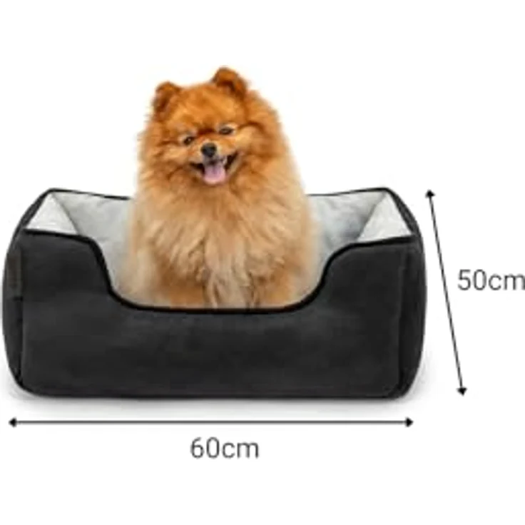 lionto Tierkissen 2-in-1 Hundebett in Wildlederoptik, mit Wendekissen, schwarz/grau, 60 cm x 50 cm – Bild 5