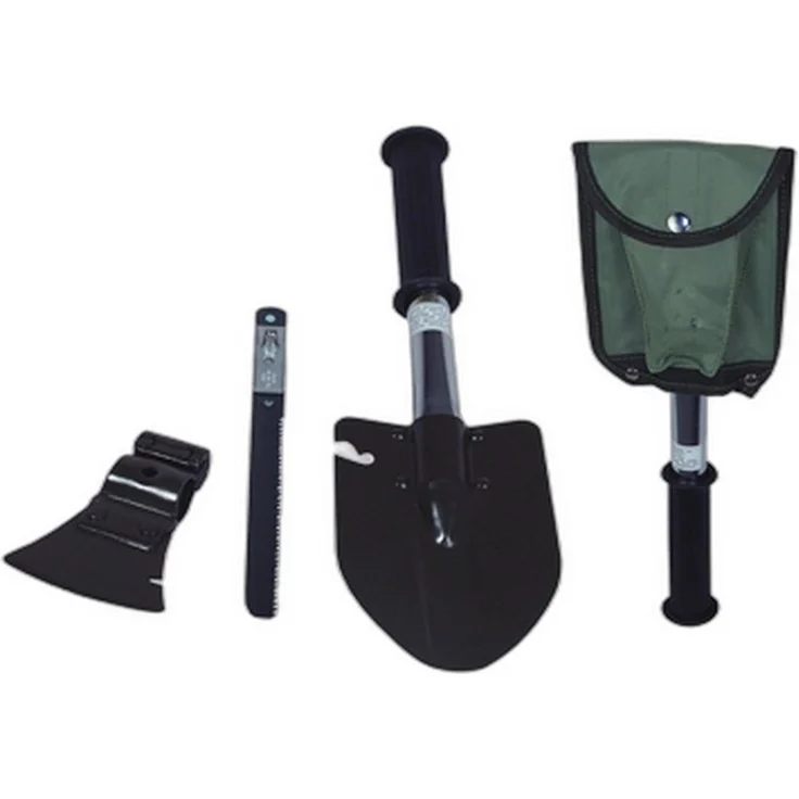 Outdoor Camping-Werkzeug-Set, 4-teiliges Kombi-Tool mit Spaten, Axt und Säge, verchromter Griff, praktische Nylongürteltasche