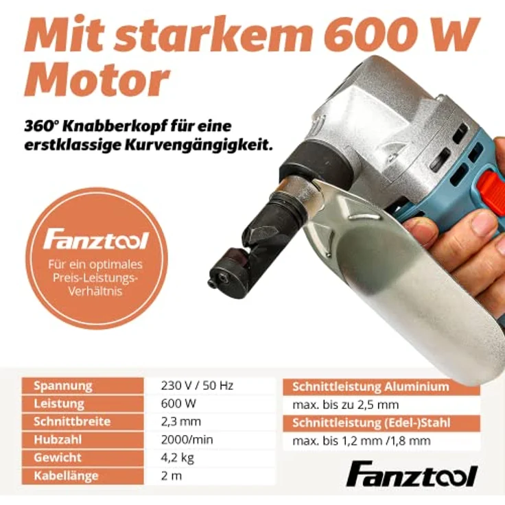 FANZTOOL Knabber Blechknabber Knabber Nibbler Blechschere Blechnibbler 600W mit Kopfer und 2 x Stempel – Bild 3