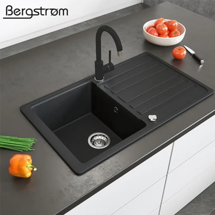 Bergström Spülbecken Schwarz 77 x 46 cm mit Trockenplatz – Bild 4