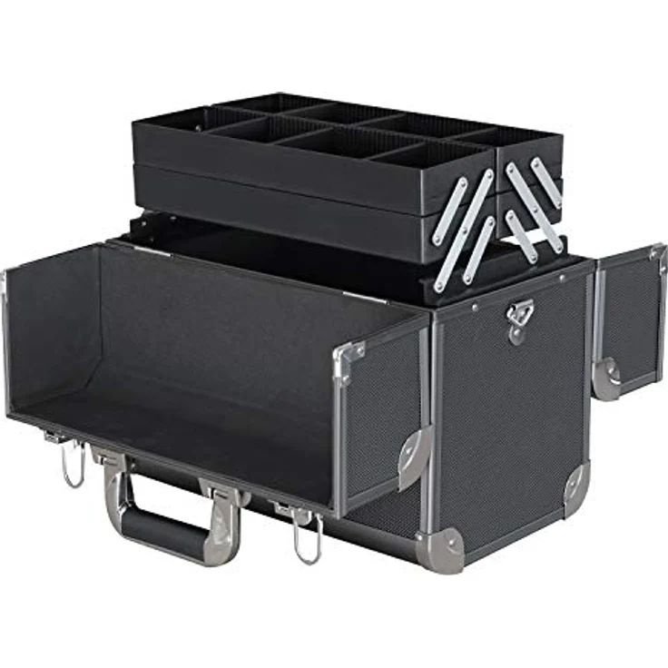 HMF 14902-02 Alu Werkzeugkoffer leer | Angelkoffer | individuelle Trennwände | 36,5 x 35 x 22 cm | Schwarz - Preisvergleich – Bild 4