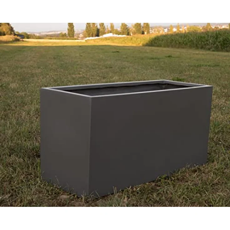 Elegant Einrichten Pflanztrog Pflanzkübel, anthrazit metallic, 84x30x40cm, robustes Fiberglas mit edler Metallic-Optik – Bild 4