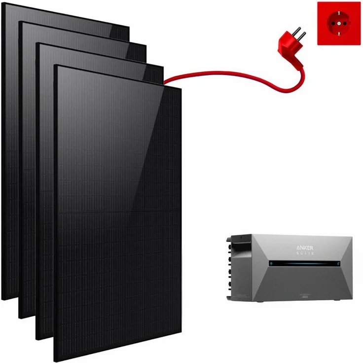 Alpha Solar Balkonkraftwerk 1620Wp Phono Solar und Anker SOLIX Solarbank 2 Pro, leistungsstarke PV-Anlage in Full Black Design