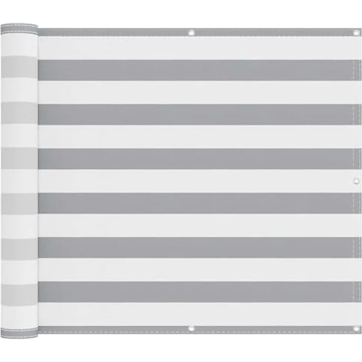 vidaXL Balkonsichtschutz Hellgrau und Weiß, UV-beständiger und wasserfester Schirm, 90 x 1000 cm, moderner gestreifter Sichtschutz für Außenbereiche – Bild 1