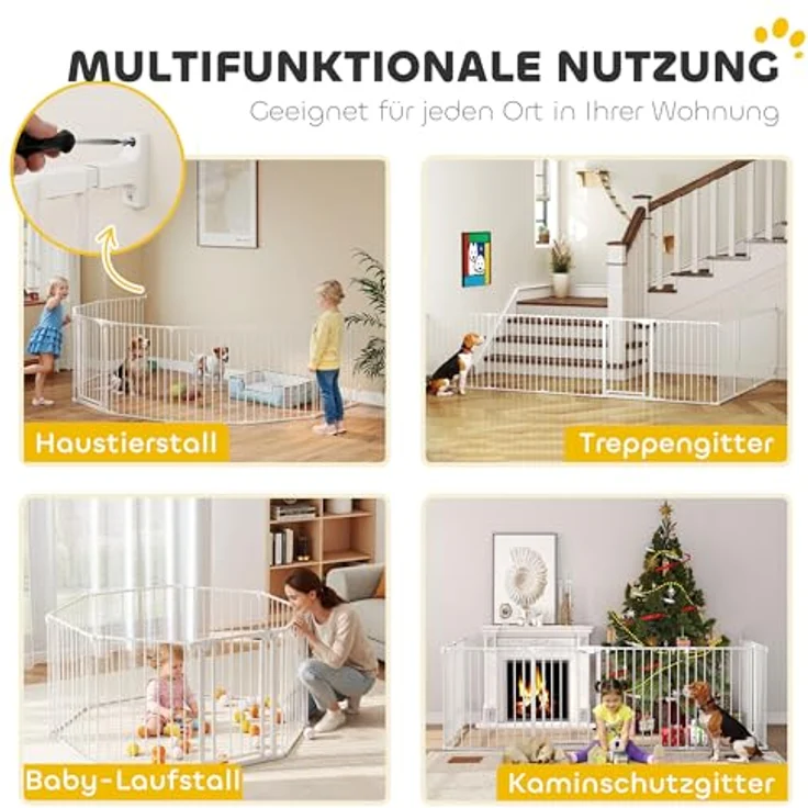 PawHut Welpenauslauf, 6-teilig Welpenlaufstall mit Tür und Doppelverriegelungssystem, faltbar, 61x75 cm, für kleine und mittelgroße Hunde, Weiß – Bild 3