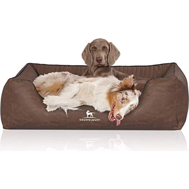 Knuffelwuff Orthopädisches Hundebett Columbia, Laser-gestepptes Kunstleder, XL 105 x 75cm, Braun, abnehmbarer Bezug, schmutz- und wasserabweisend, rutschfester Unterboden – Bild 1