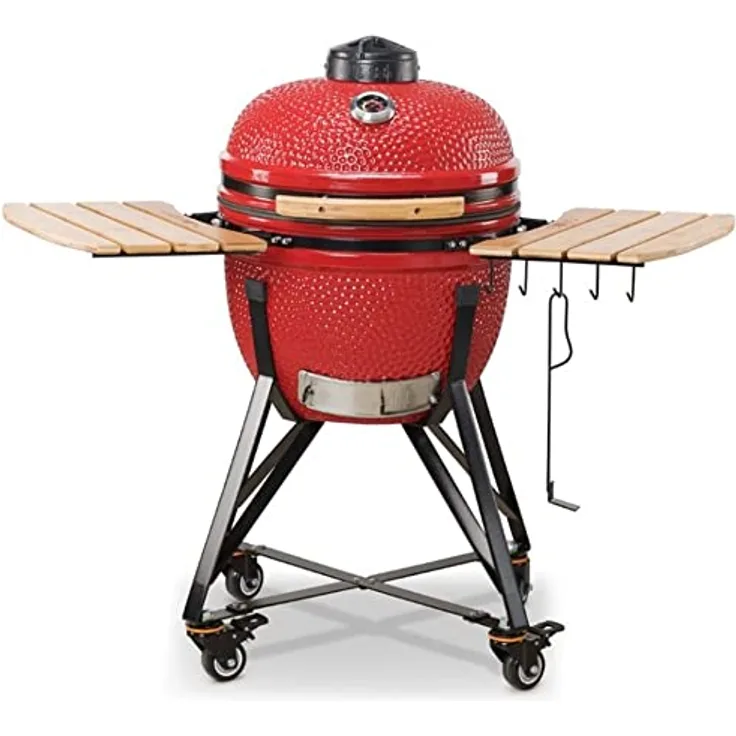 KAMADO_BONO Ceramic BBQ Grill, 20" Media, Red I Kamado BBQ Charcoal Grill with Dual Zone Grilling System I Egg BBQ Smoker for Cooking, Smoking & Baking, 51 cm, TQ0020RED
