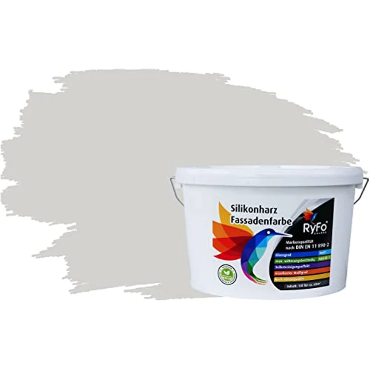 RyFo Colors Silikonharz Fassadenfarbe Lotuseffekt Trend Seidengrau 10l - bunte Fassadenfarbe, weitere Grau Farbtöne und Größen erhältlich, Deckkraft Klasse 1 – Bild 2