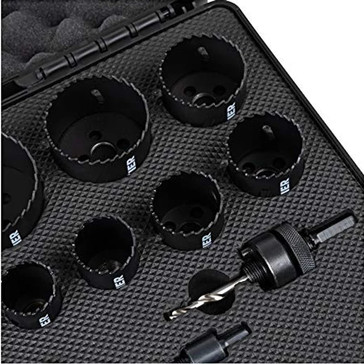 STIER Lochsägen-Set HSS-Co8 Bimetall, 17-teilig (20, 22, 25, 32, 35, 40, 44, 51, 60, 68, 76 mm), Lochsäge Set, Lochkreissäge Set, Kreisschneider-Set, Lochbohrer – Bild 3