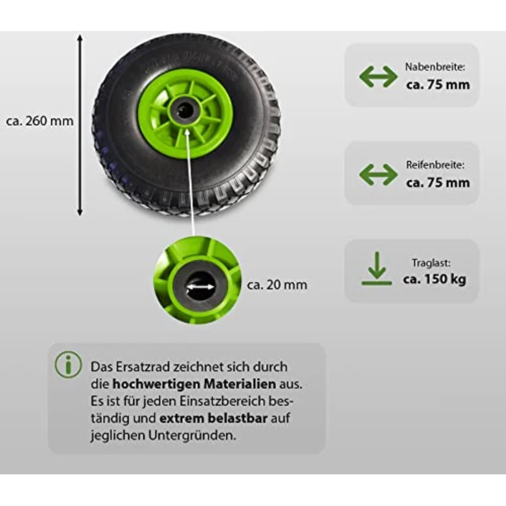 2X TRUTZHOLM Sackkarrenrad Pannensicher 260mm 3.00-4 PU Sackkarre Ersatzrad Rad Reifen 75mm Achslager – Bild 3