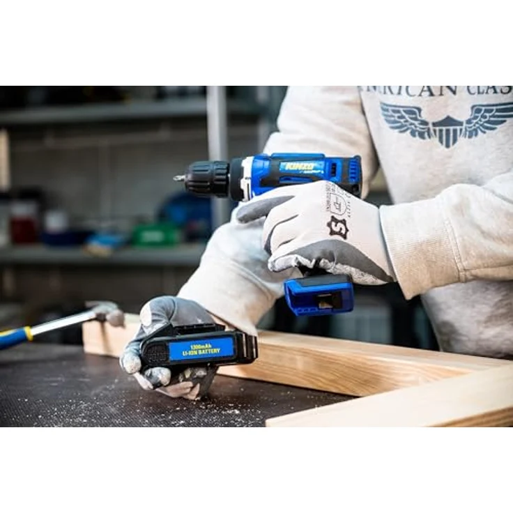 KINZO Akkuschrauber 14.4V, Akku Bohrmaschine für Holz, Metall und Kunststoff mit LED Licht, 1300mAh Li-Ion, Blau – Bild 6