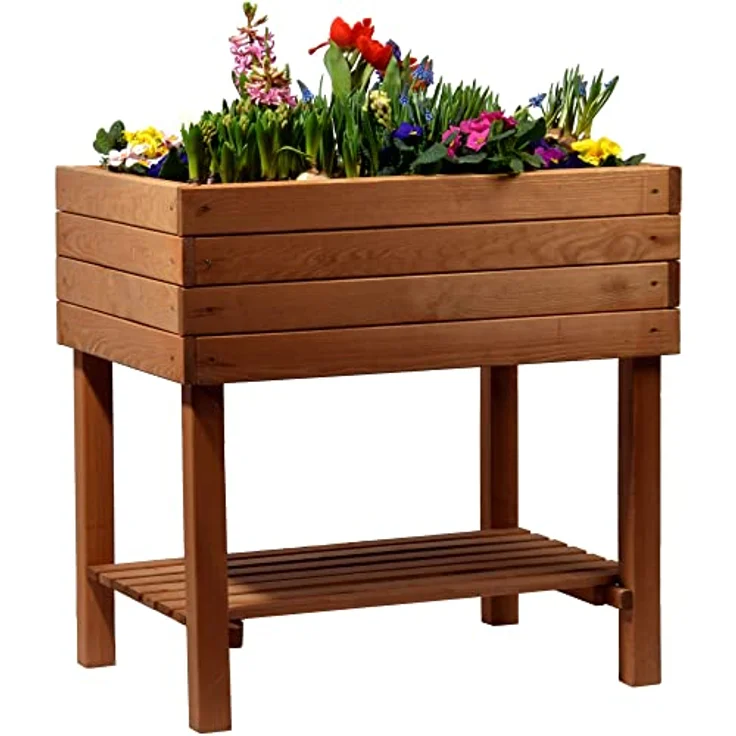 dobar breites Hochbeet aus Holz mit Ablageboden, Frühbeet Bausatz für Gemüse, Kräuter im Garten und Balkon, 80 x 60 x 80 cm, braun – Bild 5