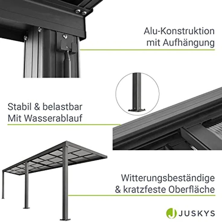 Juskys Terrassenüberdachung 6x3 m mit Schiebedach - Terrassendach aus Aluminium mit Doppelstegplatten - wetterfeste Überdachung mit UV-Schutz - Grau - Preisvergleich – Bild 5
