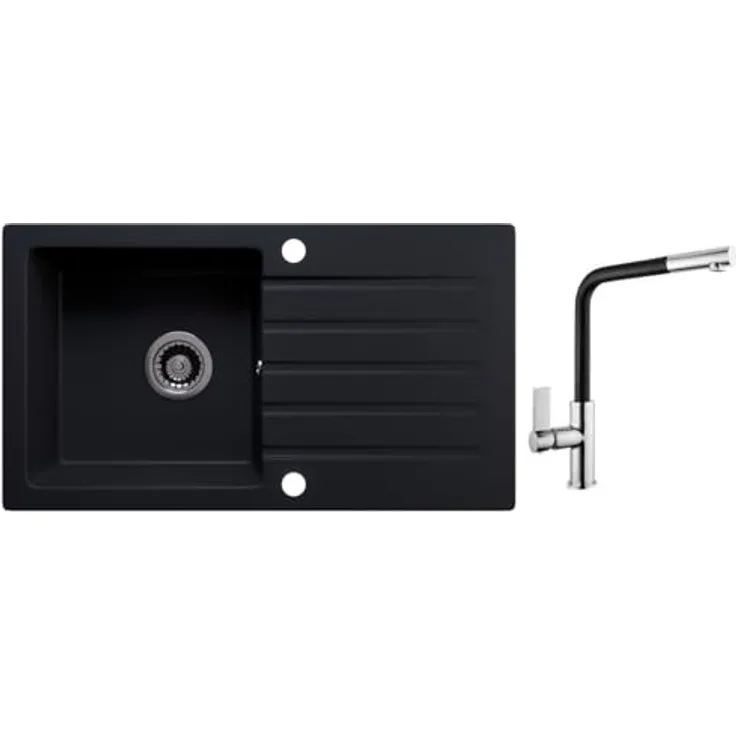 Lindbergh Spülen Rein Schwarz Antibakterielle Granit Spüle "MEG44" + Siphon Einbauspüle Küchenspüle Spülbecken + IMPRÄGNIERUNG - MADE IN GERMANY