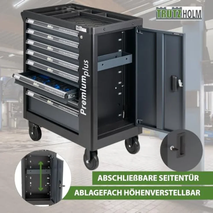 TRUTZHOLM Werkstattwagen Premium XXL, 254-tlg. CRV Werkzeugset auf Rollen, abschließbar, 8 Schubladen, schwarz-anthrazit, 840mm Breite – Bild 6